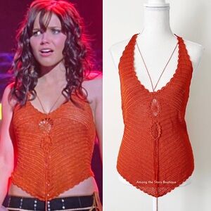 Very Rare Y2K Orange Crochet Halter Top ASO Sophia Bush in John Tucker Must Die